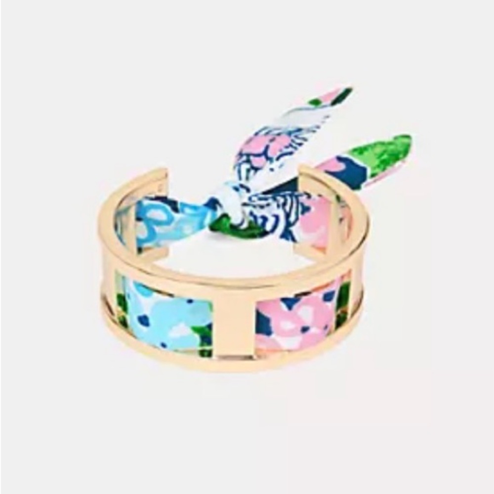 NWT Lilly Pulitzer Scarf Bracelet Gold/Ribbon in Starlight Navy Lydia The Lion
